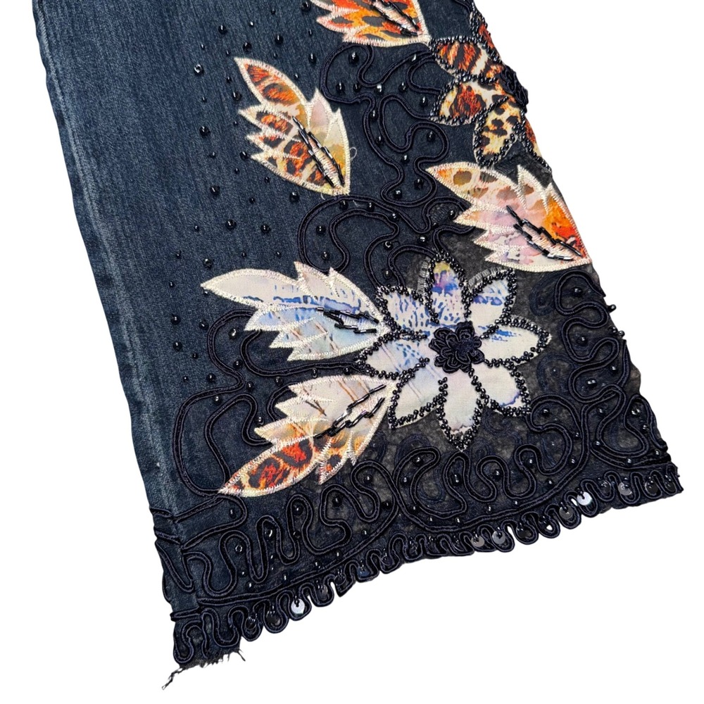 Soft Surroundings Jeans Womens 12 Blue Embroidered Beaded Floral Straight - Picture 5 of 9